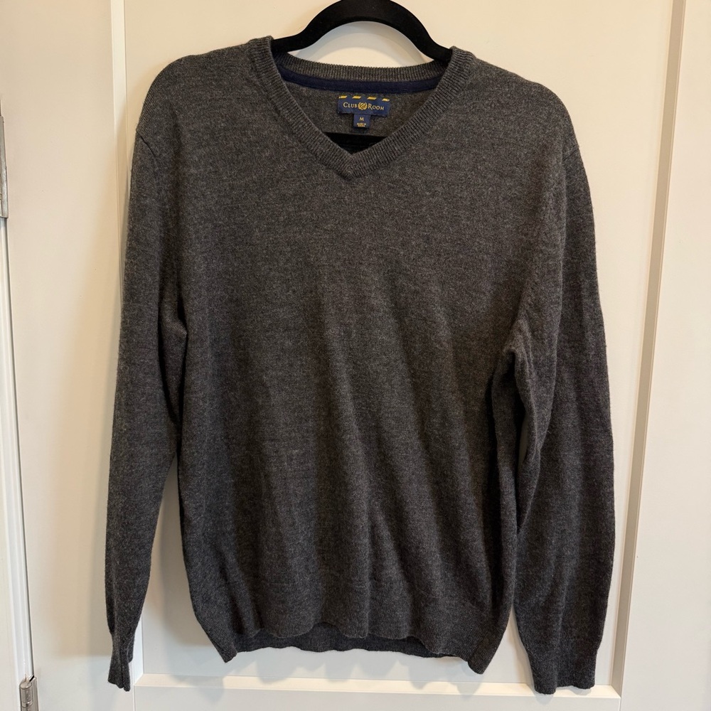 Club Room Dark Gray Extra Merino/Acrylic V-Neck Sweater
